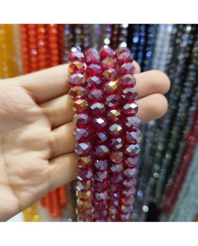 10mm İpe Dizili Kristal Boncuk Şeffaf Aynalı Kırmızı - 10 Dizi