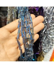 5x10mm İpe Dizili Deve Tabanı Huni Kristal Boncuk Metalik Kaplama Mavi - 1 Dizi