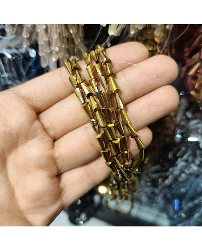 4x8mm İpe Dizili Deve Tabanı Huni Kristal Boncuk Metalik Kaplama Altın - 1 Dizi