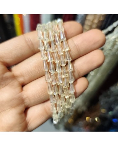 4x8mm İpe Dizili Deve Tabanı Huni Kristal Boncuk Şeffaf Şampanya - 1 Dizi