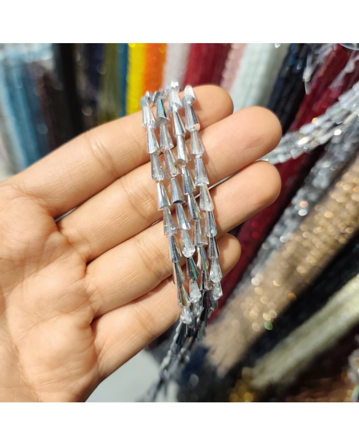 4x8mm İpe Dizili Deve Tabanı Huni Kristal Boncuk Metalik Kaplama Gri - 1 Dizi