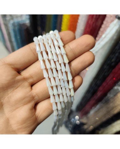 4x8mm İpe Dizili Deve Tabanı Huni Kristal Boncuk Mat Beyaz - 1 Dizi