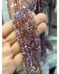 6mm İpe Dizili Üçgen Kristal Boncuk Metalik Kaplama Mor - 1 Dizi