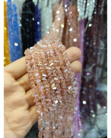 6mm İpe Dizili Üçgen Kristal Boncuk Şeffaf Somon - 1 Dizi