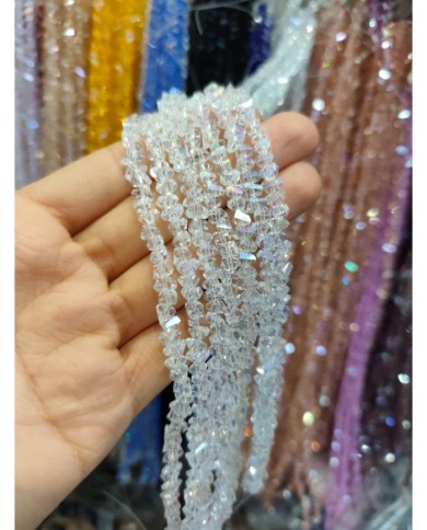 6mm İpe Dizili Üçgen Kristal Boncuk Şeffaf Janjanlı - 1 Dizi