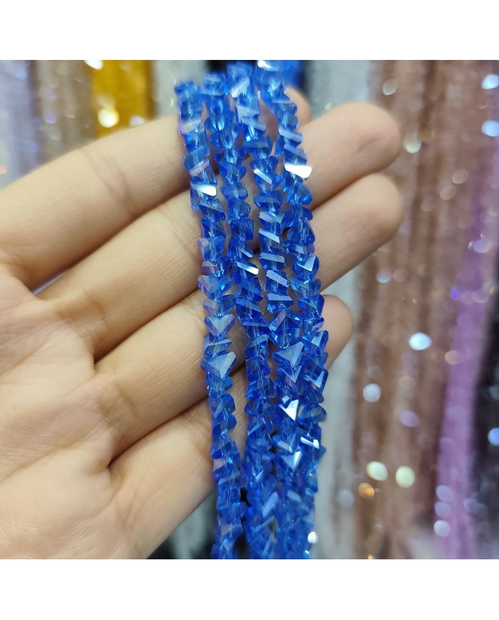 6mm İpe Dizili Üçgen Kristal Boncuk Şeffaf Lacivert - 1 Dizi