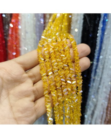 6mm İpe Dizili Üçgen Kristal Boncuk Şeffaf Sarı - 1 Dizi
