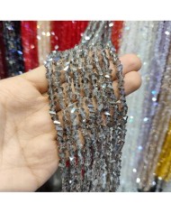 6mm İpe Dizili Üçgen Kristal Boncuk Şeffaf Açık Kahve - 1 Dizi