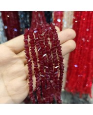 6mm İpe Dizili Üçgen Kristal Boncuk Mat Kırmızı - 1 Dizi