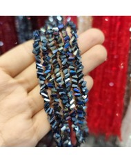 6mm İpe Dizili Üçgen Kristal Boncuk Metalik Kaplama Mavi - 1 Dizi