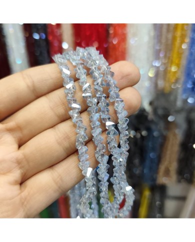 6mm İpe Dizili Üçgen Kristal Boncuk Metalik Kaplama Gri - 1 Dizi