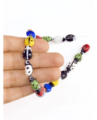 İpe Dizili Seramik Boncuk Renkli Uğurböceği 14mm - 1 Dizi