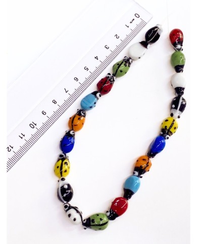 İpe Dizili Seramik Boncuk Renkli Uğurböceği 14mm - 1 Dizi