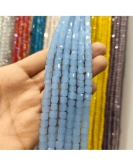 6mm İpe Dizili Küp Kristal Boncuk Mat Buz Mavisi - 1 Dizi
