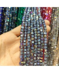 6mm İpe Dizili Küp Kristal Boncuk Metalik Kaplama Bukalemun - 1 Dizi