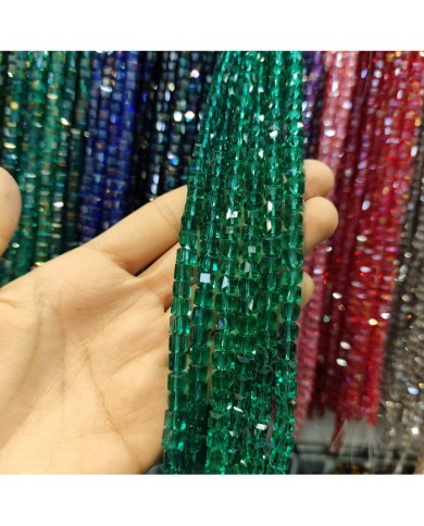 6mm İpe Dizili Küp Kristal Boncuk Şeffaf Koyu Yeşil - 1 Dizi