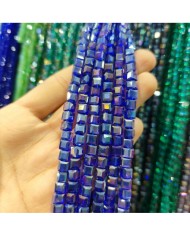 6mm İpe Dizili Küp Kristal Boncuk Metalik Kaplama Koyu Yeşil - 1 Dizi