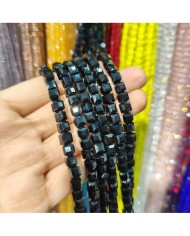 6mm İpe Dizili Küp Kristal Boncuk Mat Siyah - 1 Dizi