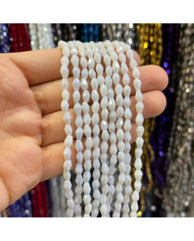 4mm İpe Dizili Damla Kristal Boncuk Mat Beyaz - 1 Dizi