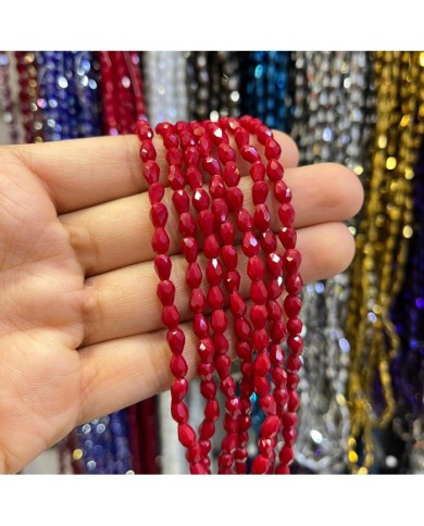 4mm İpe Dizili Damla Kristal Boncuk Mat Kırmızı - 1 Dizi