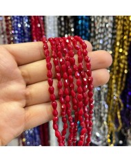 4mm İpe Dizili Damla Kristal Boncuk Mat Kırmızı - 1 Dizi