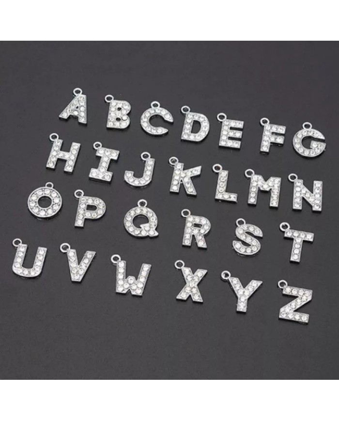 Taşlı Harfler - Üstten Kulplu Gümüş - D - 2 Adet