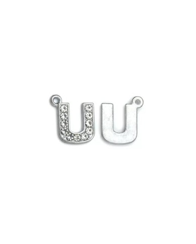 Taşlı Harfler - Üstten Kulplu Gümüş - U - 2 Adet