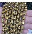 5 Adet İpe Dizili Damla Kristal Boncuk - Metalik Gold - 8mm