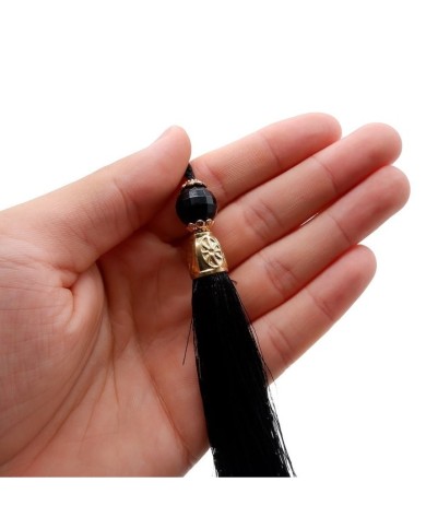 10 Adet - Boncuklu Püskül Siyah - 10 cm - A