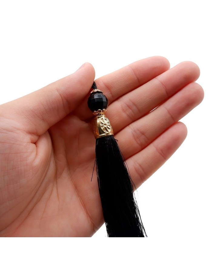 10 Adet - Boncuklu Püskül Siyah - 10 cm - A