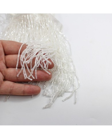 1 Metre - Boncuklu 15 cm - Püskül Saçak Kırık Beyaz