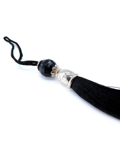 100 Adet - Boncuklu Püskül Siyah - 10 cm - G