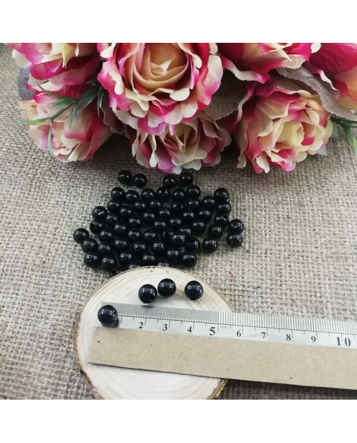 Plastik İnci Boncuk - Siyah 8 mm - 1 Kg
