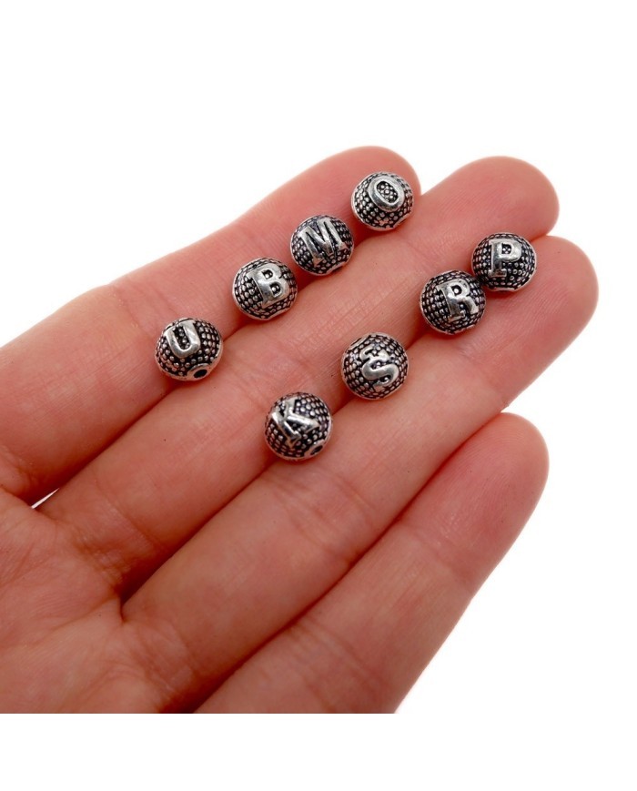 8mm - Yuvarlak Model Metal Harf Boncuk Nikel Renk