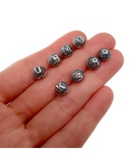 8mm - Yuvarlak Model Metal Harf Boncuk Nikel Renk