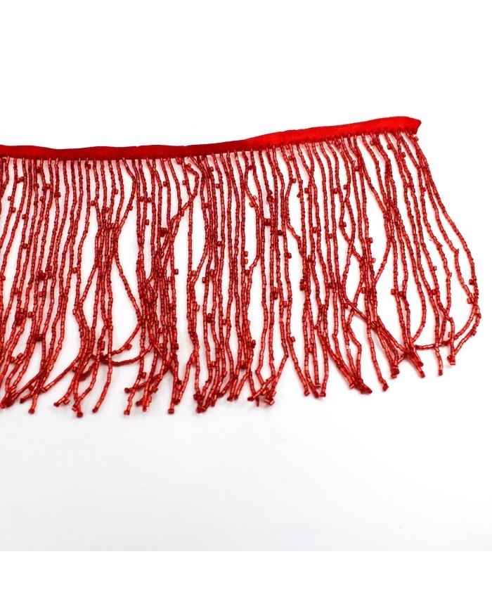 10 Metre - Boncuklu 15 cm -  Püskül Saçak Kırmızı