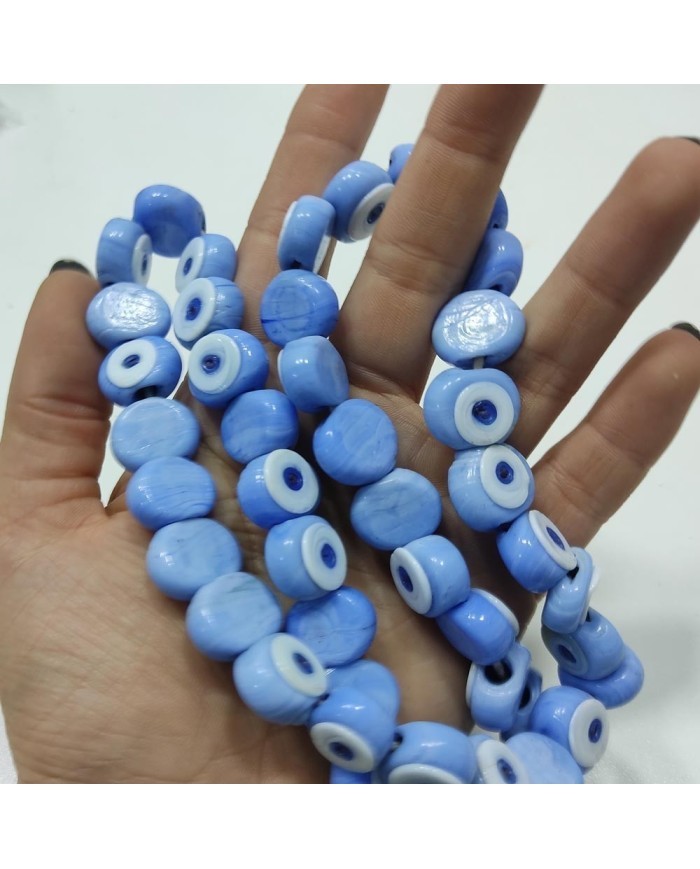 İpe Dizili Cam Nazar Boncuk - Bebe Mavi - 1 Dizi