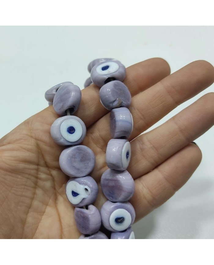 İpe Dizili Cam Nazar Boncuk - Pudra - 1 Dizi