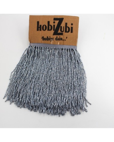10 Metre - Boncuklu 15 cm - Püskül Saçak - Kaplama Gri
