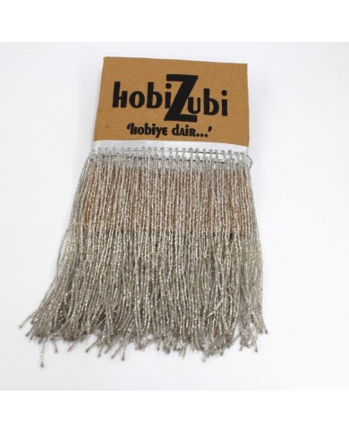 10 Metre - Boncuklu 15 cm - Püskül Saçak Gümüş