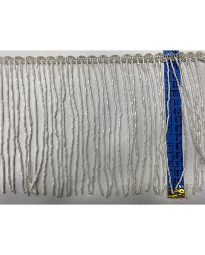 10 Metre - Boru Boncuklu 15 cm - Püskül Saçak Beyaz