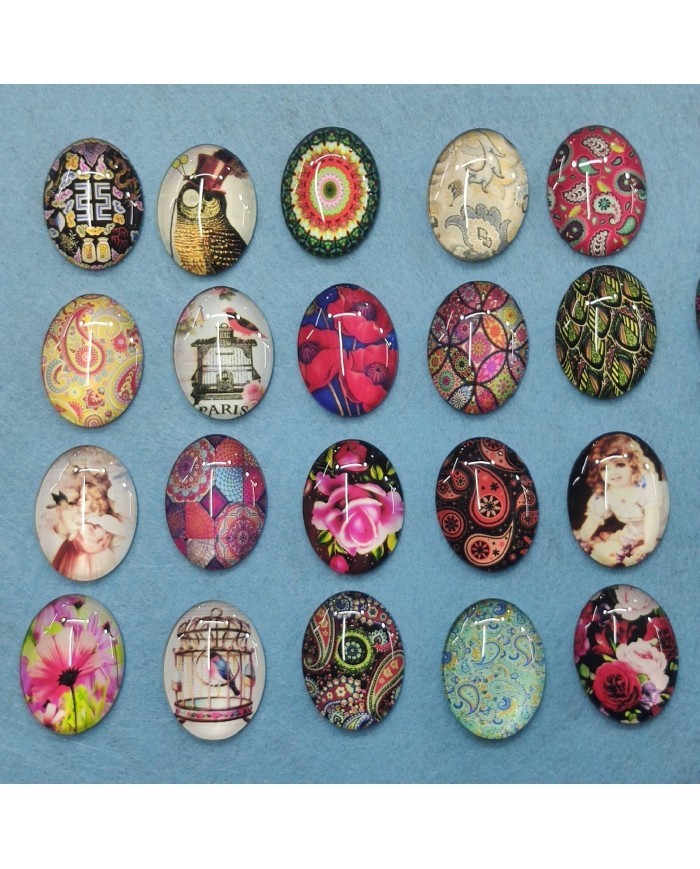 Elips Büyüteç Desenli 10 Adet Cam Taş - Mix