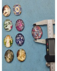 Elips Büyüteç Desenli 10 Adet Cam Taş - Mix