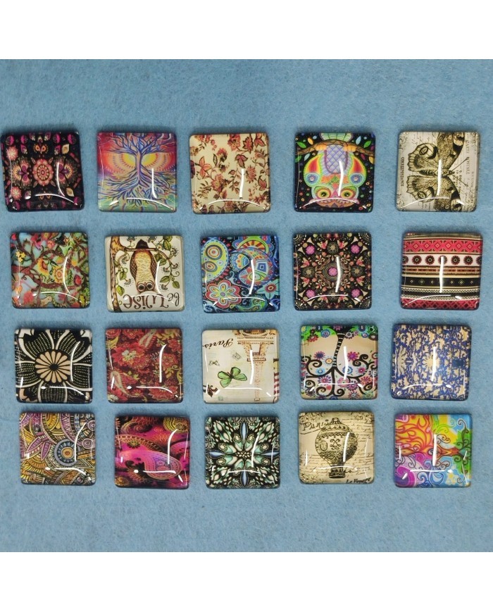 Kare Büyüteç Desenli 10 Adet Cam Taş - Mix