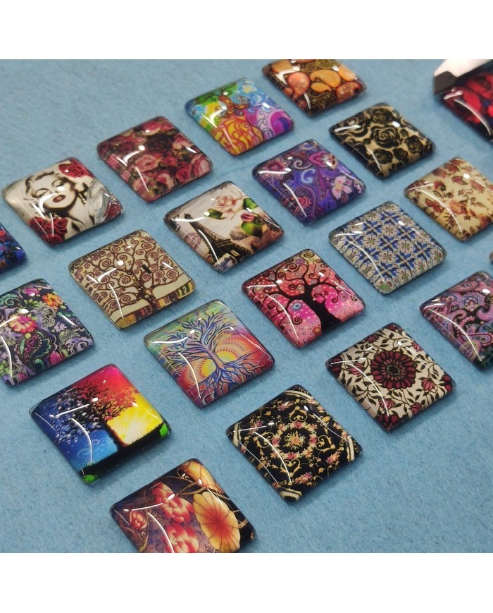 Kare Büyüteç Desenli 10 Adet Cam Taş - Mix