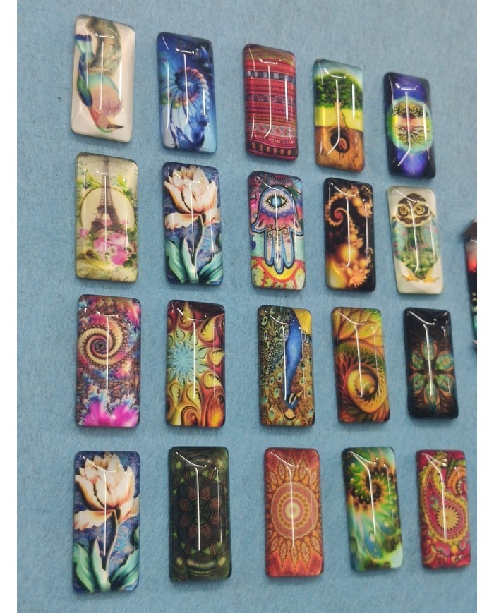 Dikdörtgen Büyüteç Desenli 10 Adet Cam Taş - Mix