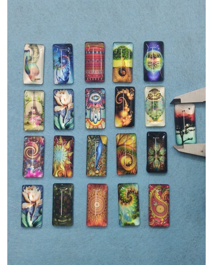 Dikdörtgen Büyüteç Desenli 10 Adet Cam Taş - Mix