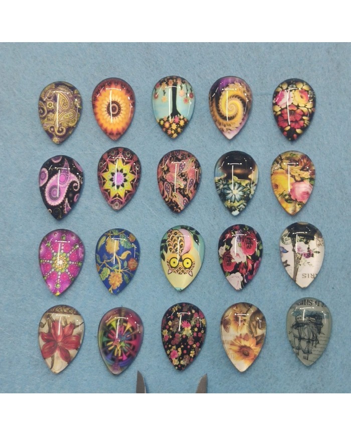 Damla Büyüteç Desenli 10 Adet Cam Taş - Mix