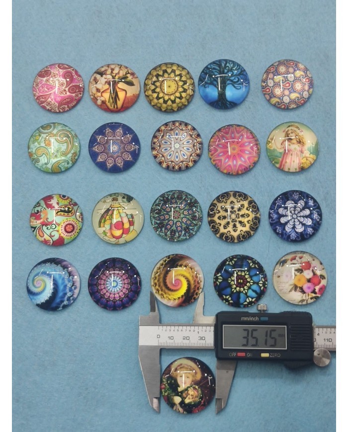 Daire Büyüteç Desenli 10 Adet Cam Taş - Mix