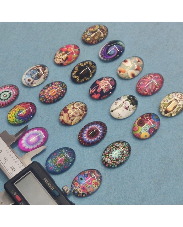 ELİPS BÜYÜTEÇ DESENLİ 10 ADET CAM TAŞ - MİX